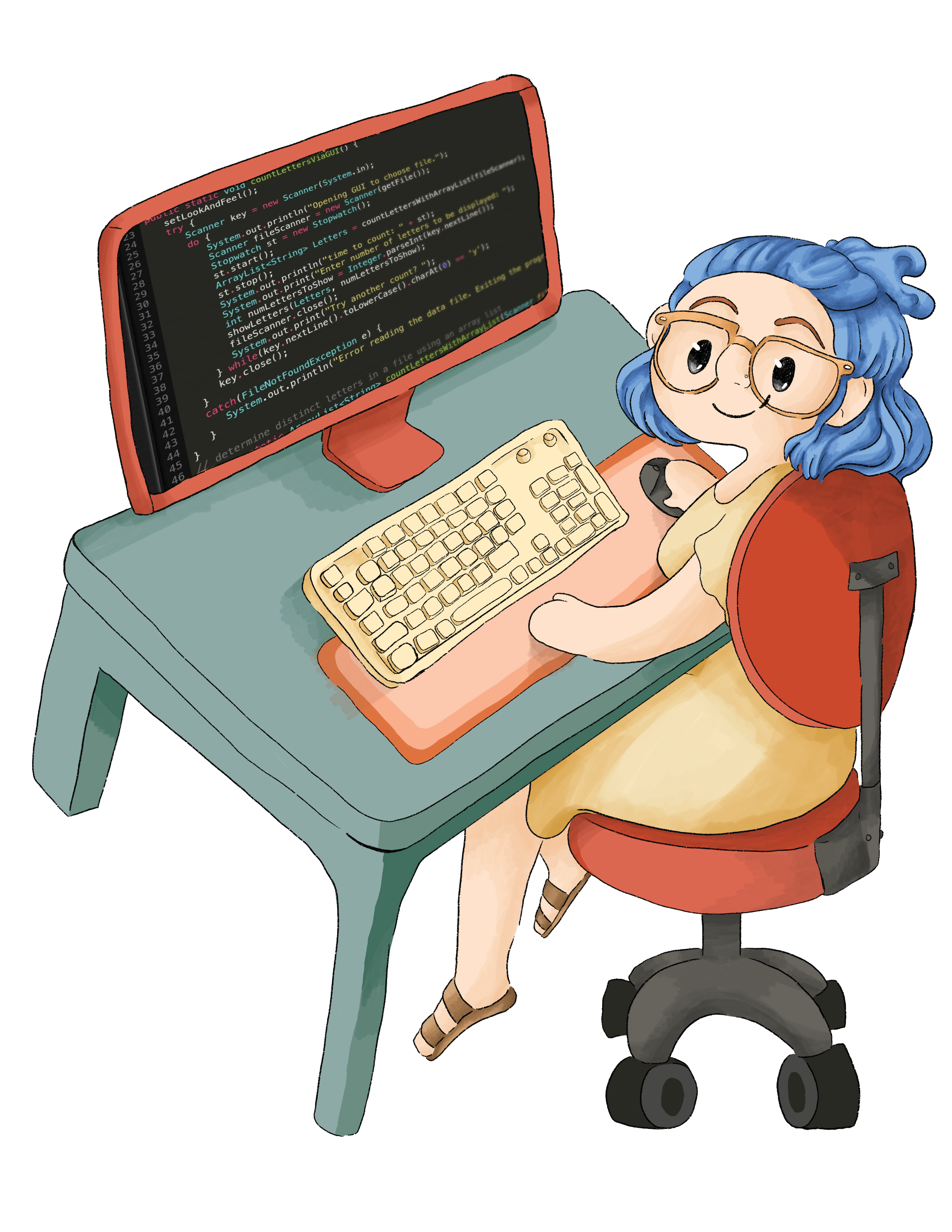 Katie Taylor cartoon at desk