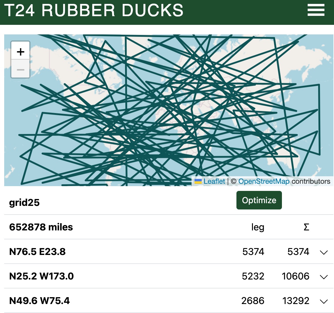 Unoptimized tour showing inefficient route with crossing paths and longer distances between destinations